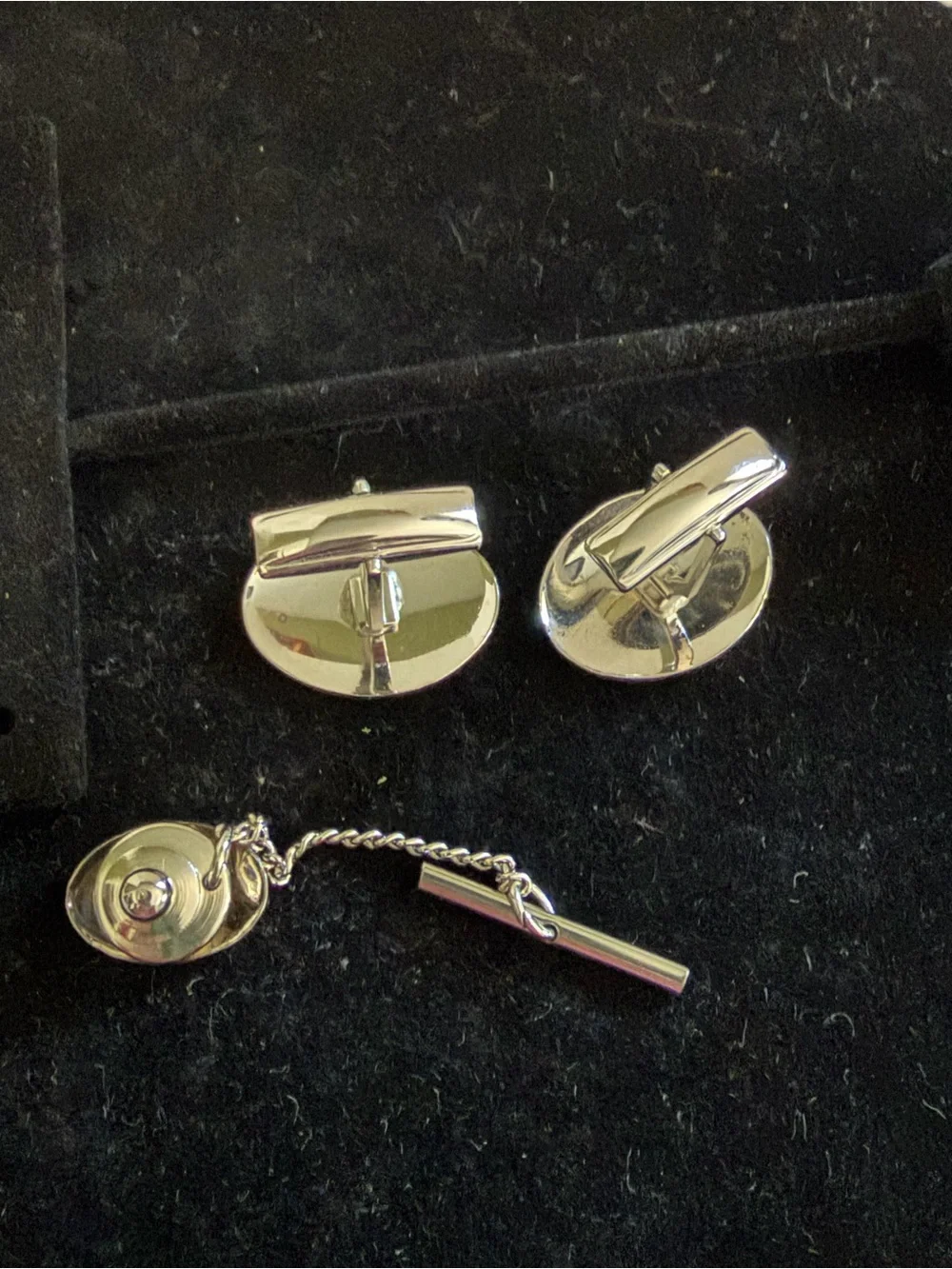 Silver Floral Engraved Oval Cufflinks and Stud Set